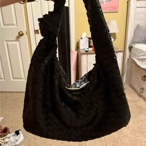 Black Woven Shoulder tote Bag